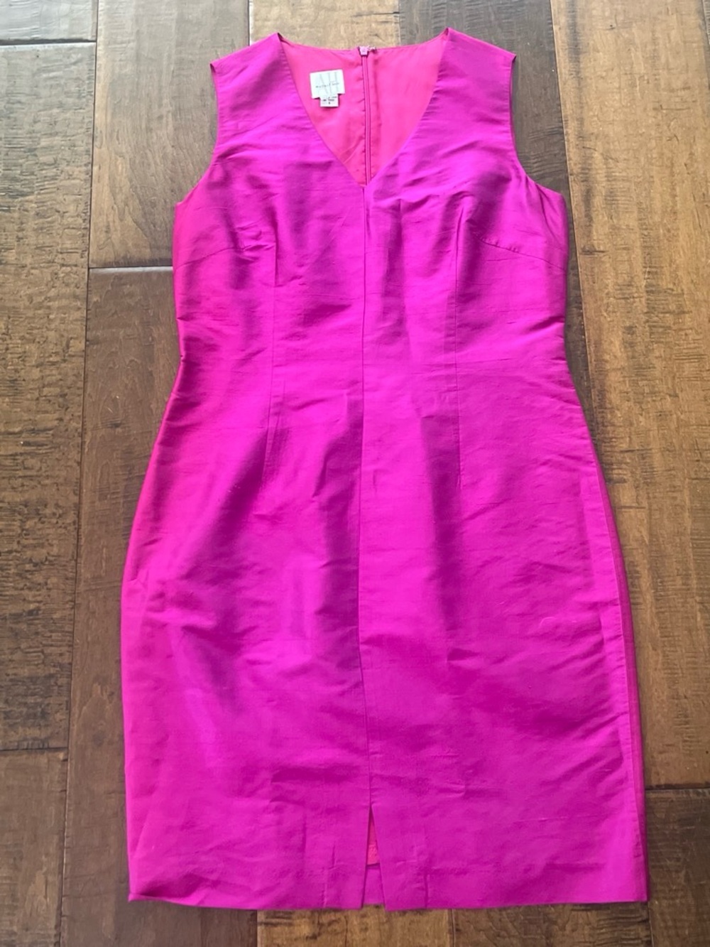 August Hale vintage 90’s 100% silk bright pink fuchsia midi shift dress Size 8